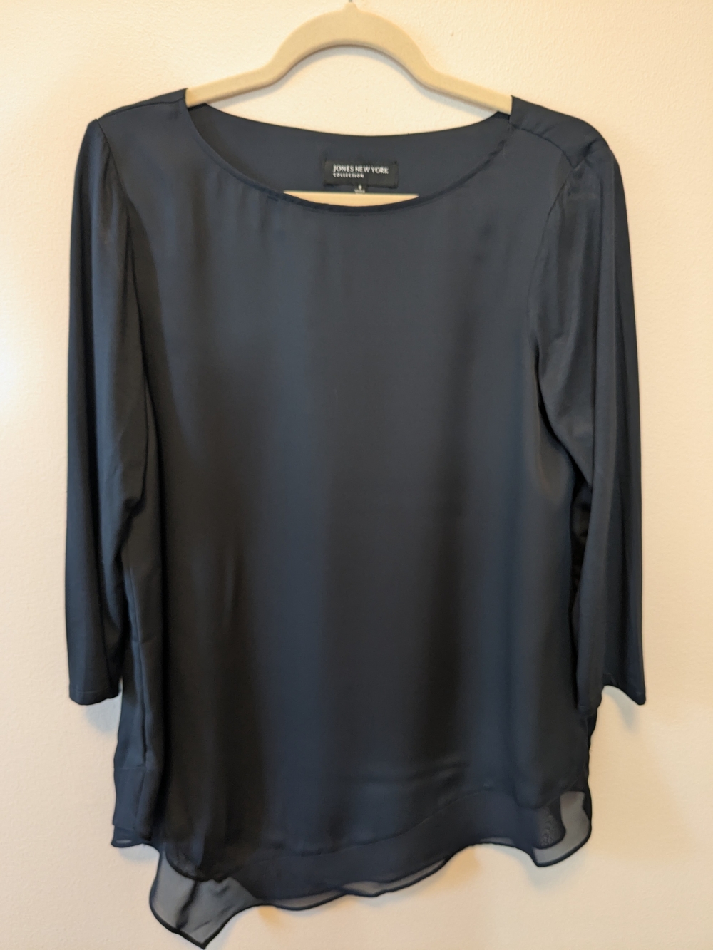Jones New York Dark Navy Sheer Long-Sleeve Chiffon Top